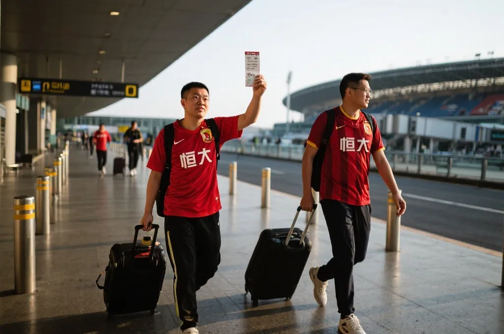 球迷在不同城市间移动，手持行程表和球票，准备跨国观赛
